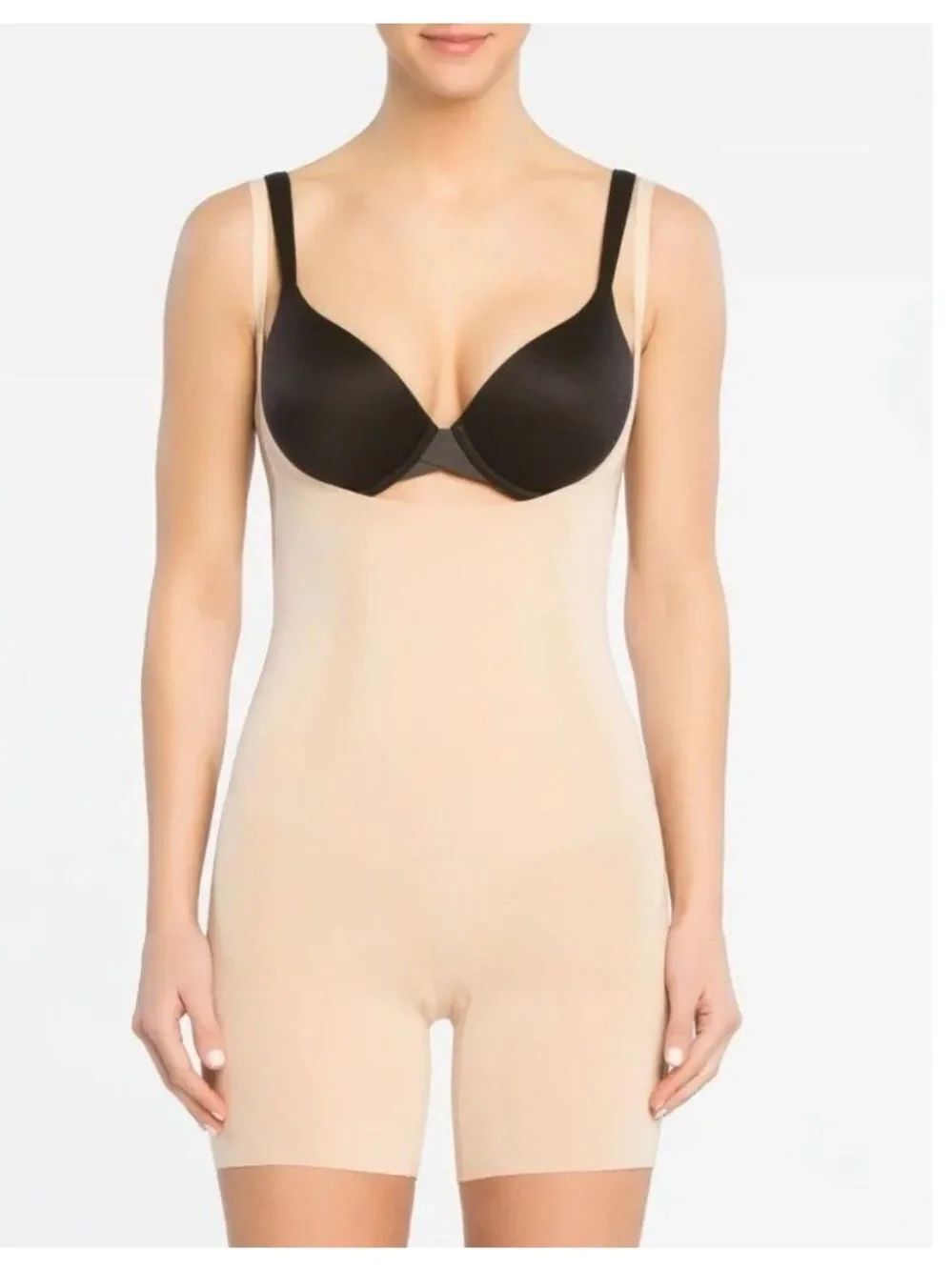 Spanx Sculpt 10130R OnCore Open Bust Mid Thigh Bodysuit Soft Nude $98